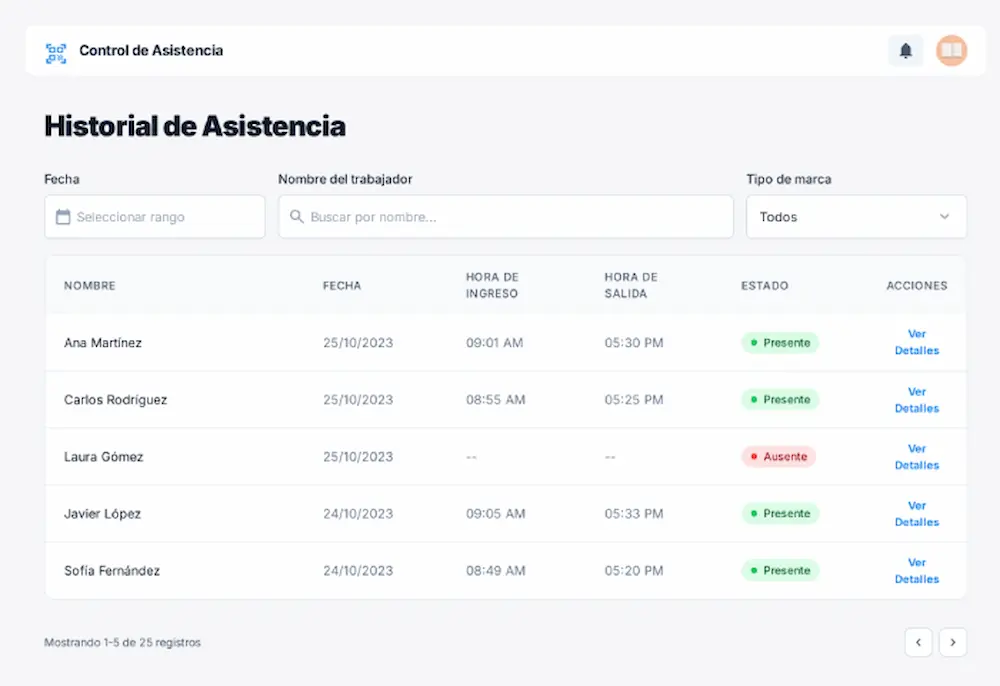 Aplicación de control de asistencia